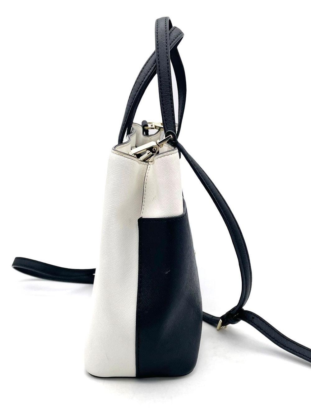 Kate Spade Maiden Way Clarke Satchel Crossbody Black White Saffiano Leather Bag - Picture 6 of 16